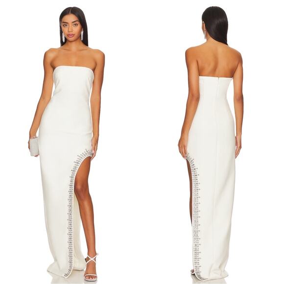 Cinq a Sept Sammy Crystal Embellished Strapless High Slit White Maxi Dress Sz 2 - Picture 1 of 11